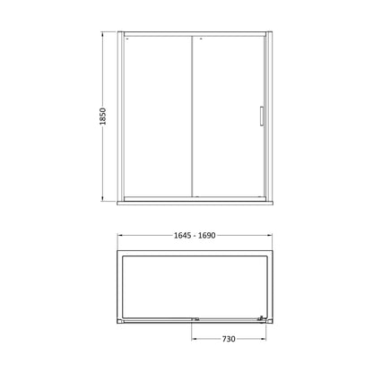 [BE6MSL17] 1700mm Single Sliding Door 6mm Glass - Technical Drawing
