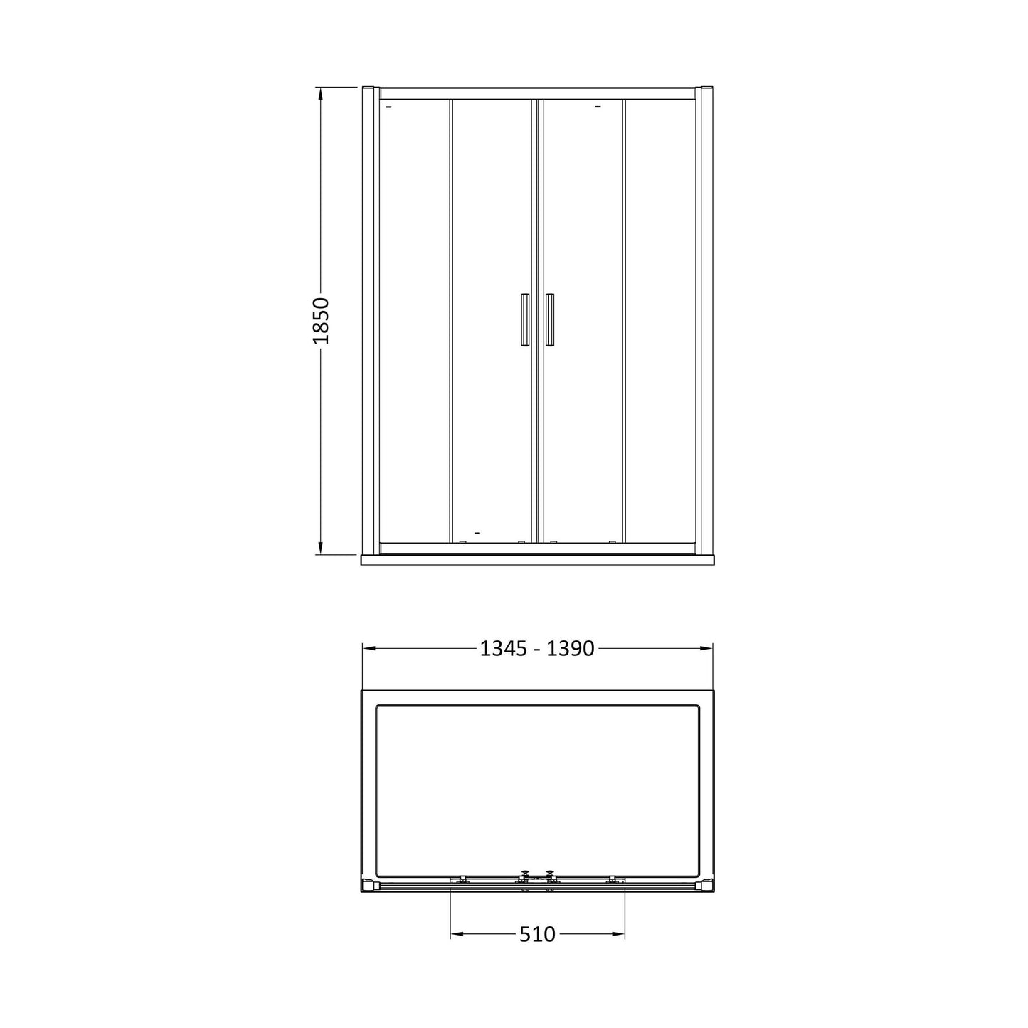 [BE6MSLD14] 1400mm Double Sliding Door 6mm Glass - Technical Drawing