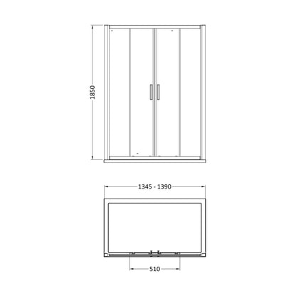 [BE6MSLD14] 1400mm Double Sliding Door 6mm Glass - Technical Drawing