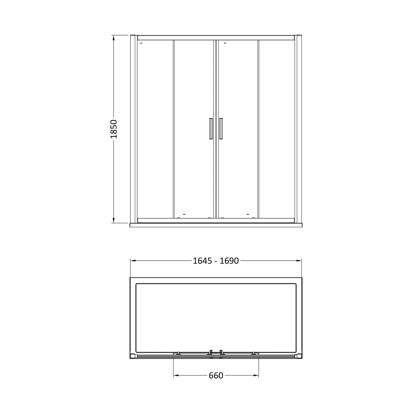 [BE6MSLD17] 1700mm Double Sliding Door 6mm Glass - Technical Drawing
