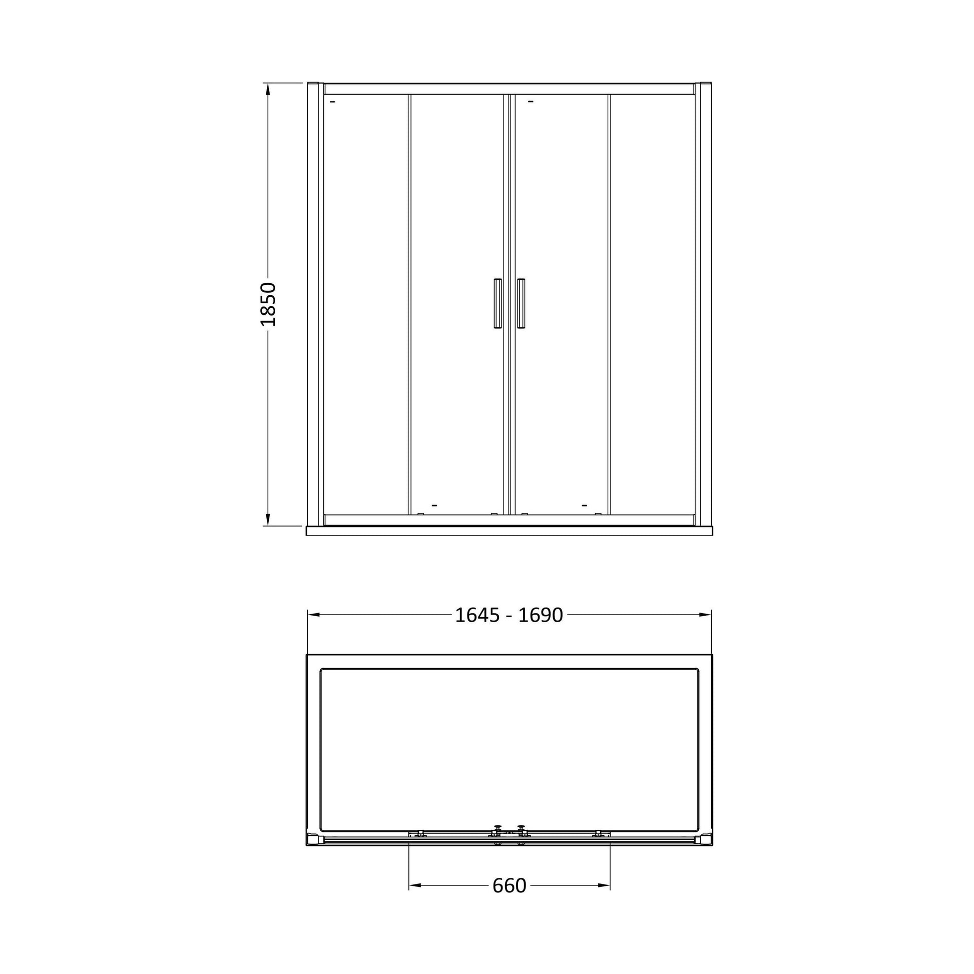 [BE6MSLD17] 1700mm Double Sliding Door 6mm Glass - Technical Drawing