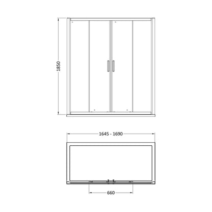 [BE6MSLD17] 1700mm Double Sliding Door 6mm Glass - Technical Drawing