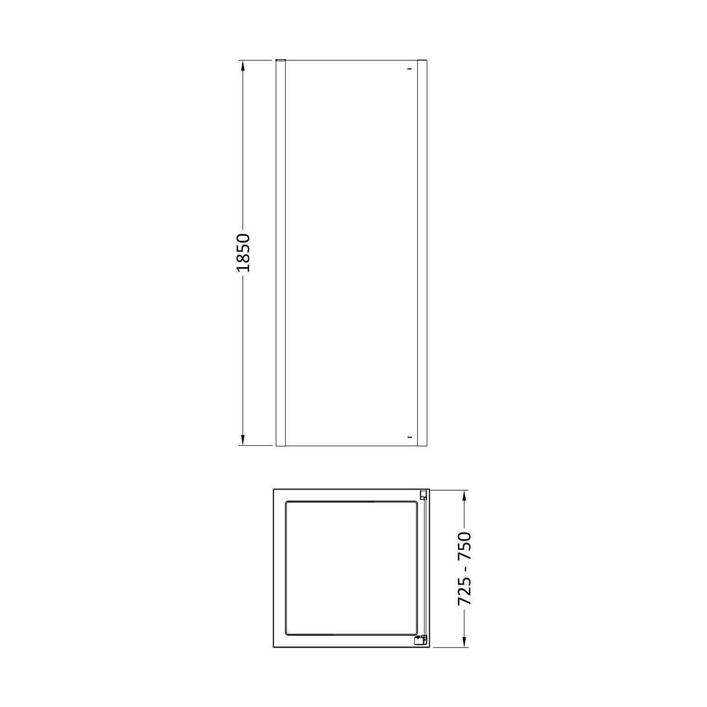 [BE6MSP76] 760mm Side Panel 6mm Glass - Technical Drawing