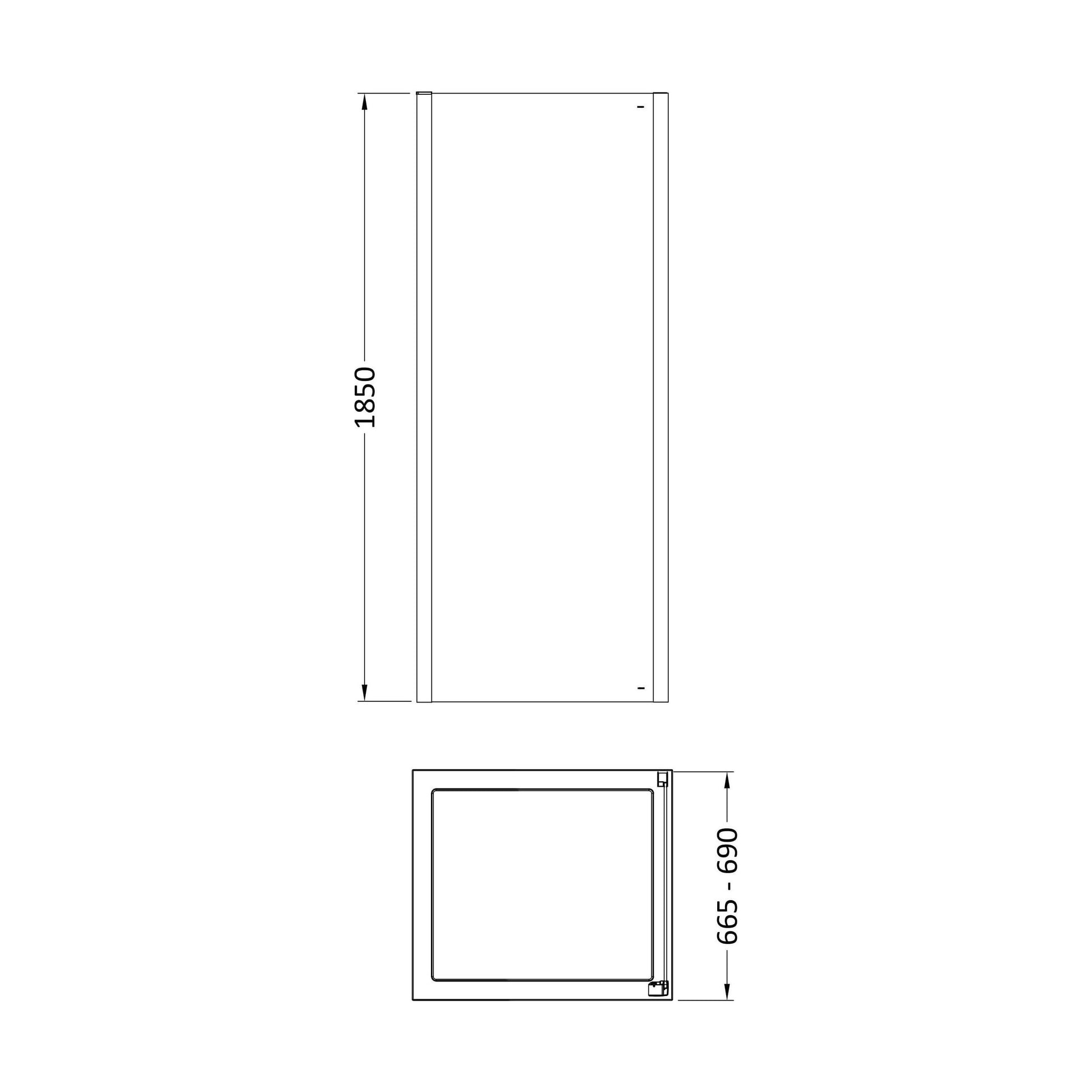 [BE6MSP7] 700mm Side Panel 6mm Glass - Technical Drawing