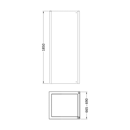 [BE6MSP7] 700mm Side Panel 6mm Glass - Technical Drawing