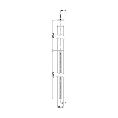 [BEAC006] Balterley Wetroom Accessories Ceiling Post - Satin Black - Technical Drawing