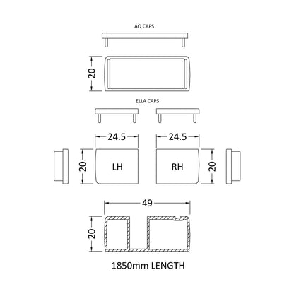 [BEAC185] Wetroom Shower Screen Accessories Profile Extension Kit, 1850mm - Durable Chrome Finish for Modern Bathrooms by Balterley - Technical Drawing