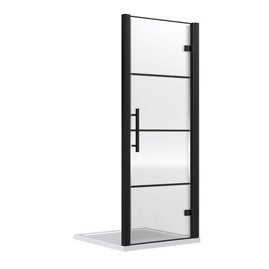 Kinver 8mm Toughened Safety Glass Hinged Shower Door, Black, 800mm - Balterley