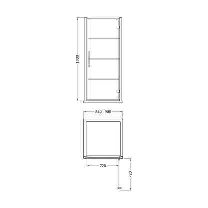 [BEADHD90] Kinver 8mm Toughened Safety Glass Hinged Shower Door, Black - Technical Drawing