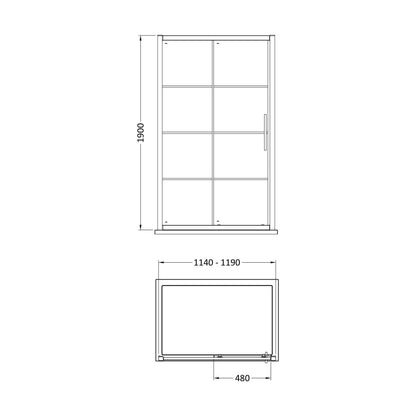 [BEADSL12] Kinver 8mm Toughened Safety Glass Sliding Shower Door, Black - Choice of Size - Technical Drawing