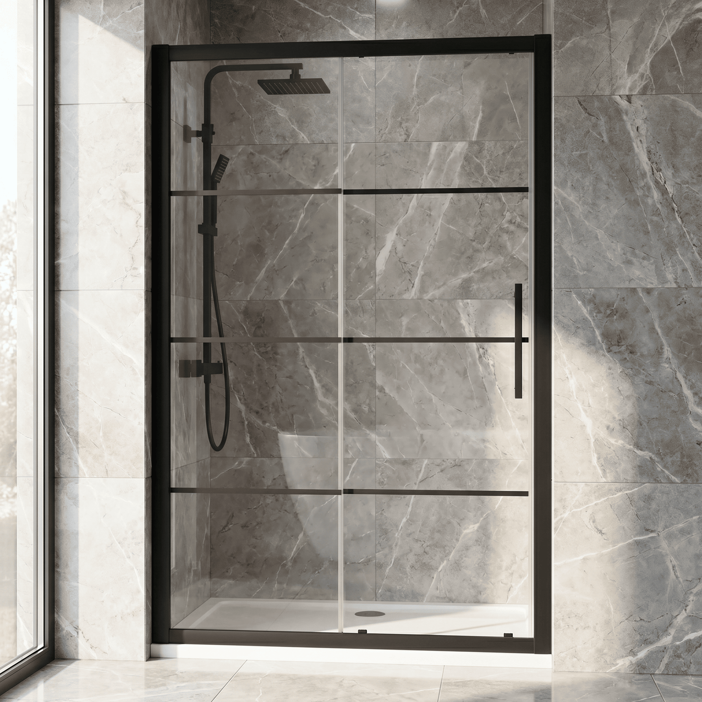 [BEADSL12] Kinver 8mm Toughened Safety Glass Sliding Shower Door, Black - Choice of Size - Silo