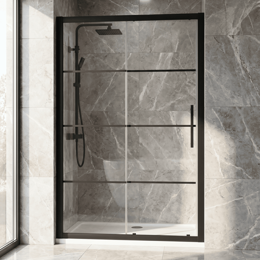 [BEADSL12] Kinver 8mm Toughened Safety Glass Sliding Shower Door, Black - Choice of Size - Silo