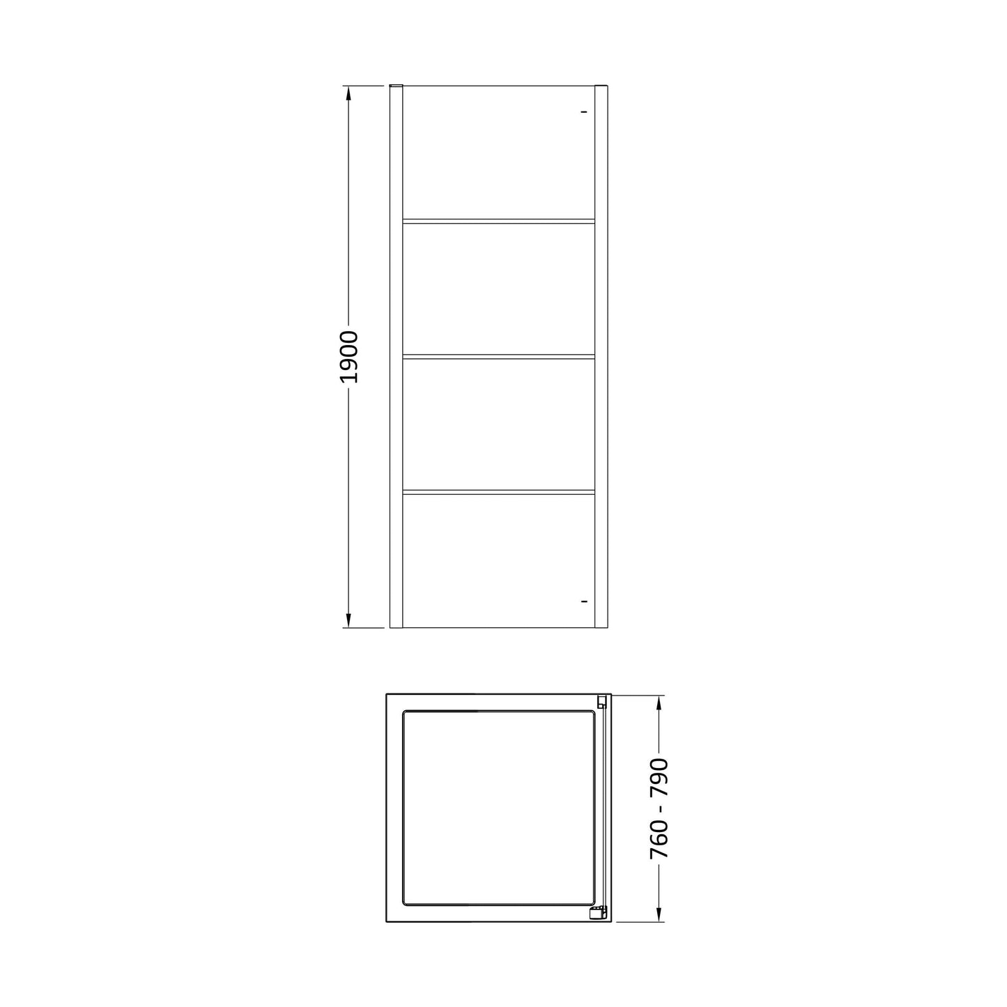 [BEADSP80] Kinver 8mm Toughened Safety Glass Shower Side Panel, Black - Technical Drawing