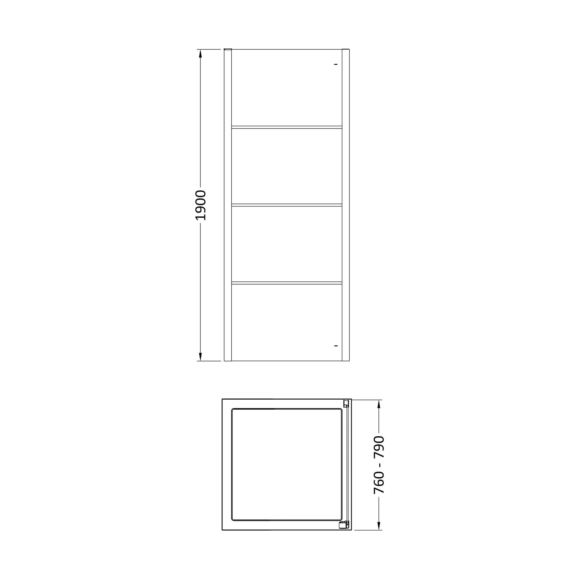 [BEADSP80] Kinver 8mm Toughened Safety Glass Shower Side Panel, Black - Technical Drawing