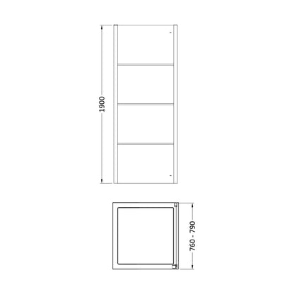 [BEADSP80] Kinver 8mm Toughened Safety Glass Shower Side Panel, Black - Technical Drawing