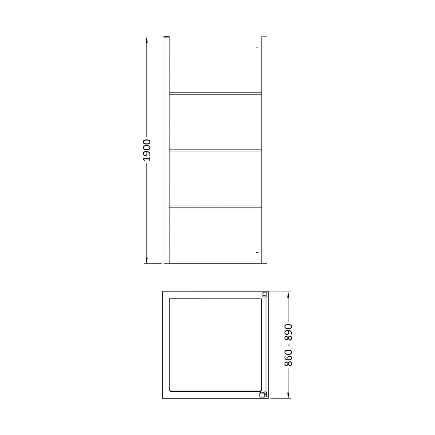 [BEADSP90] Kinver 8mm Toughened Safety Glass Shower Side Panel, Black - Technical Drawing