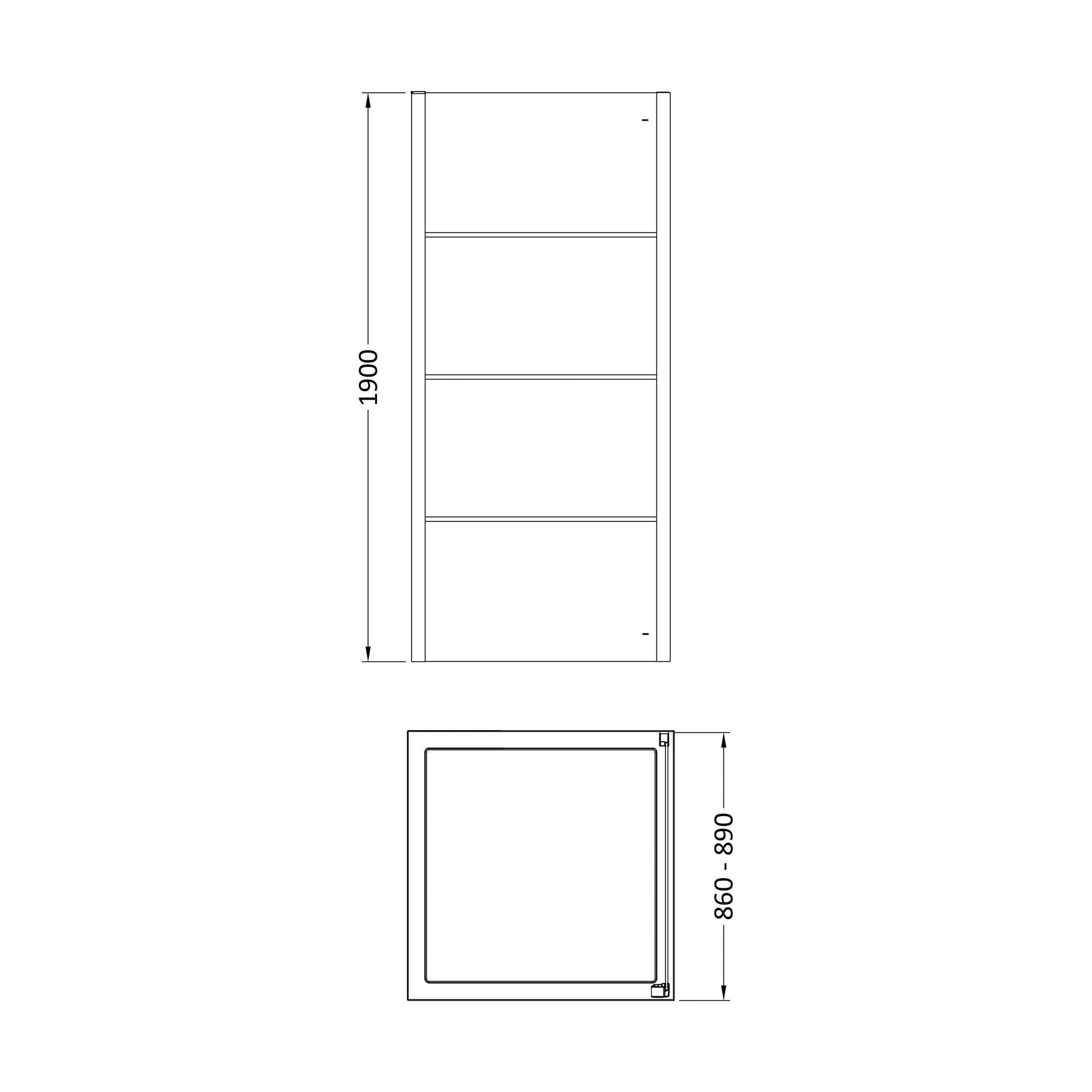 [BEADSP90] Kinver 8mm Toughened Safety Glass Shower Side Panel, Black - Technical Drawing