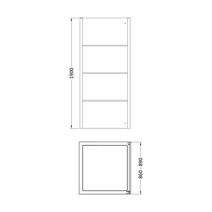 [BEADSP90] Kinver 8mm Toughened Safety Glass Shower Side Panel, Black - Technical Drawing