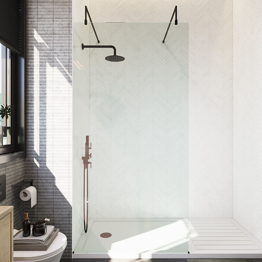 [BEAF1000MB] Balterley Contemporary Bathroom 8mm Glass Wetroom Screen with Arms & Feet, Chrome Finish, 1950 x 698 x 14mm - Lifestyle 1