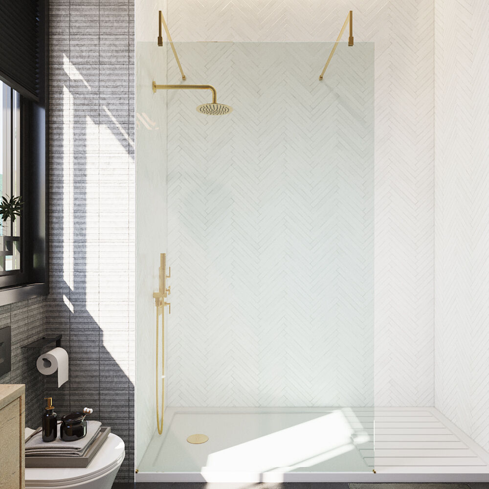 [BEAF1100BB] Balterley Contemporary Bathroom 8mm Glass Wetroom Screen with Arms & Feet, Chrome Finish, 1950 x 698 x 14mm - Lifestyle 1
