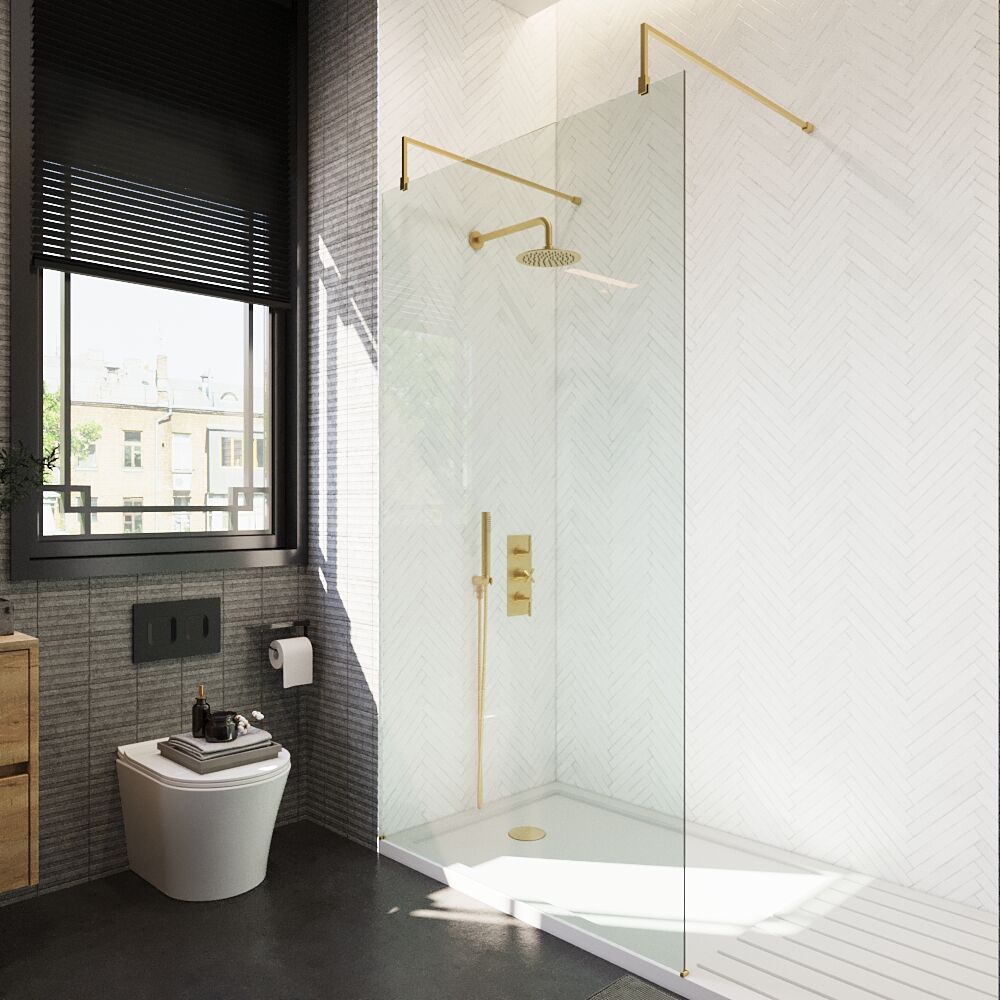 [BEAF1100BB] Balterley Contemporary Bathroom 8mm Glass Wetroom Screen with Arms & Feet, Chrome Finish, 1950 x 698 x 14mm - Lifestyle 2