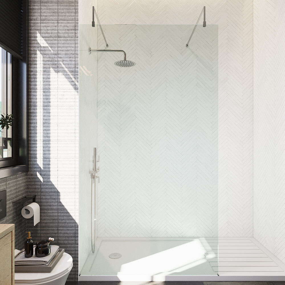 [BEAF1100CP] Balterley Contemporary Bathroom 8mm Glass Wetroom Screen with Arms & Feet, Chrome Finish, 1950 x 698 x 14mm - Lifestyle 1