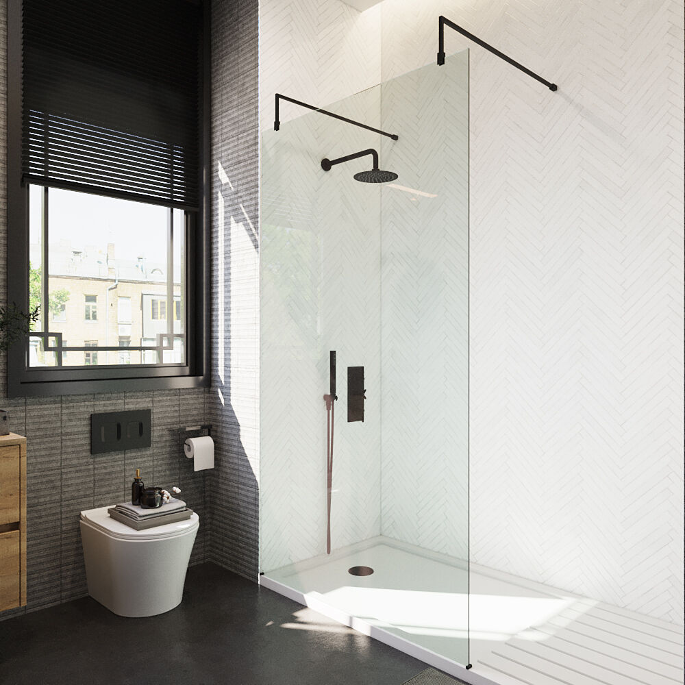 [BEAF1100MB] Balterley Contemporary Bathroom 8mm Glass Wetroom Screen with Arms & Feet, Chrome Finish, 1950 x 698 x 14mm - Lifestyle 2