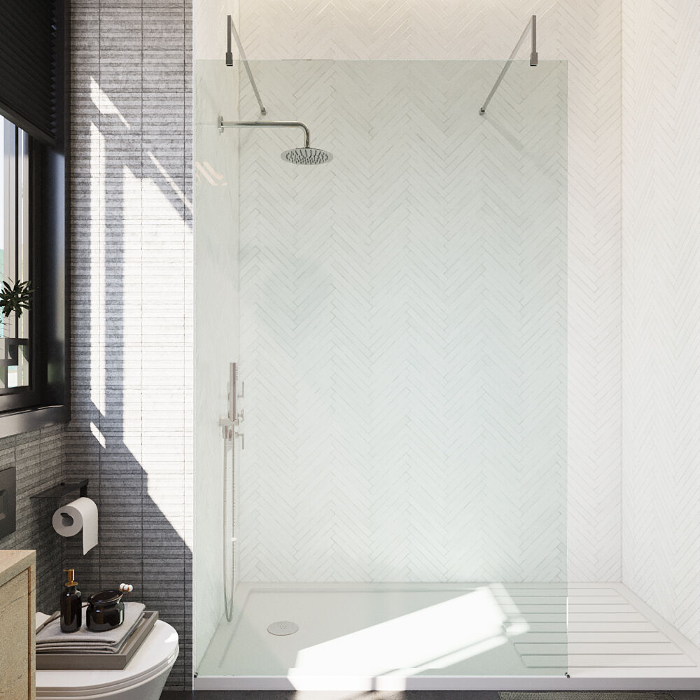 [BEAF1200CP] Balterley Contemporary Bathroom 8mm Glass Wetroom Screen with Arms & Feet, Chrome Finish, 1950 x 698 x 14mm - Lifestyle 1