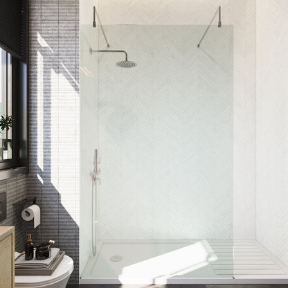 [BEAF1200CP] Balterley Contemporary Bathroom 8mm Glass Wetroom Screen with Arms & Feet, Chrome Finish, 1950 x 698 x 14mm - Lifestyle 1