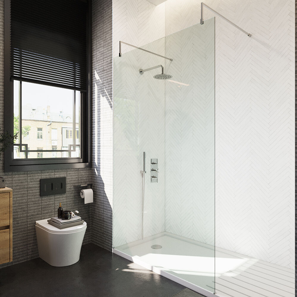 [BEAF1200CP] Balterley Contemporary Bathroom 8mm Glass Wetroom Screen with Arms & Feet, Chrome Finish, 1950 x 698 x 14mm - Lifestyle 2