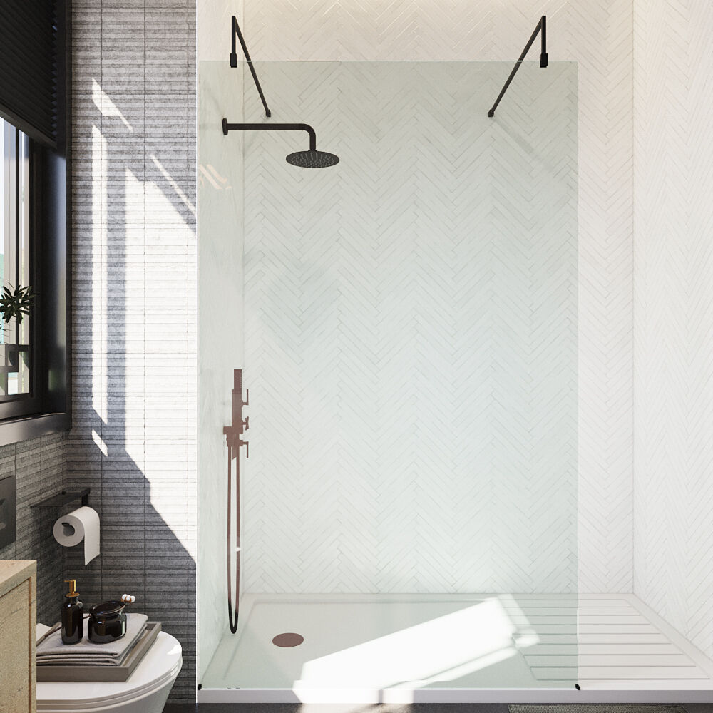 [BEAF1200MB] Balterley Contemporary Bathroom 8mm Glass Wetroom Screen with Arms & Feet, Chrome Finish, 1950 x 698 x 14mm - Lifestyle 1