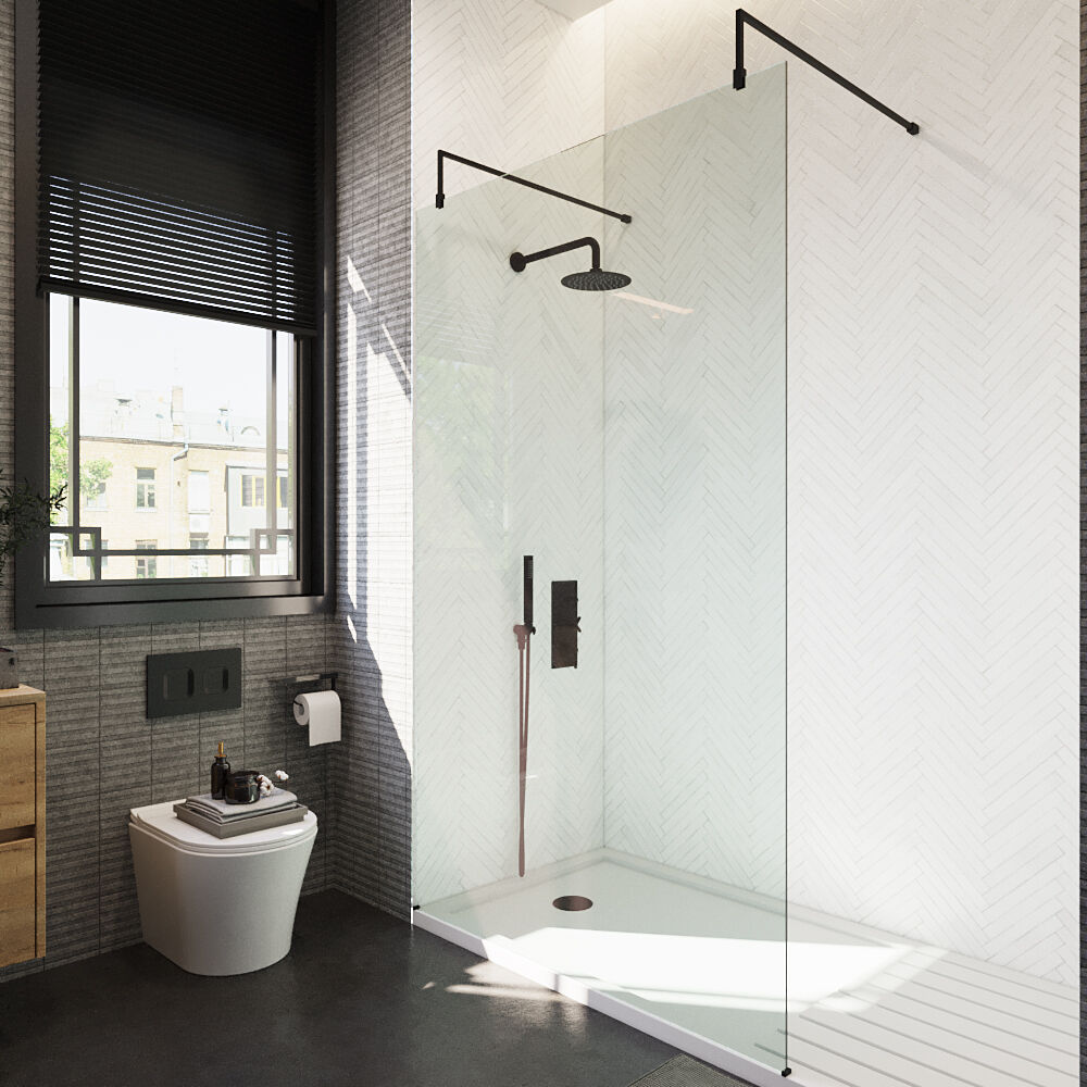 [BEAF1200MB] Balterley Contemporary Bathroom 8mm Glass Wetroom Screen with Arms & Feet, Chrome Finish, 1950 x 698 x 14mm - Lifestyle 2