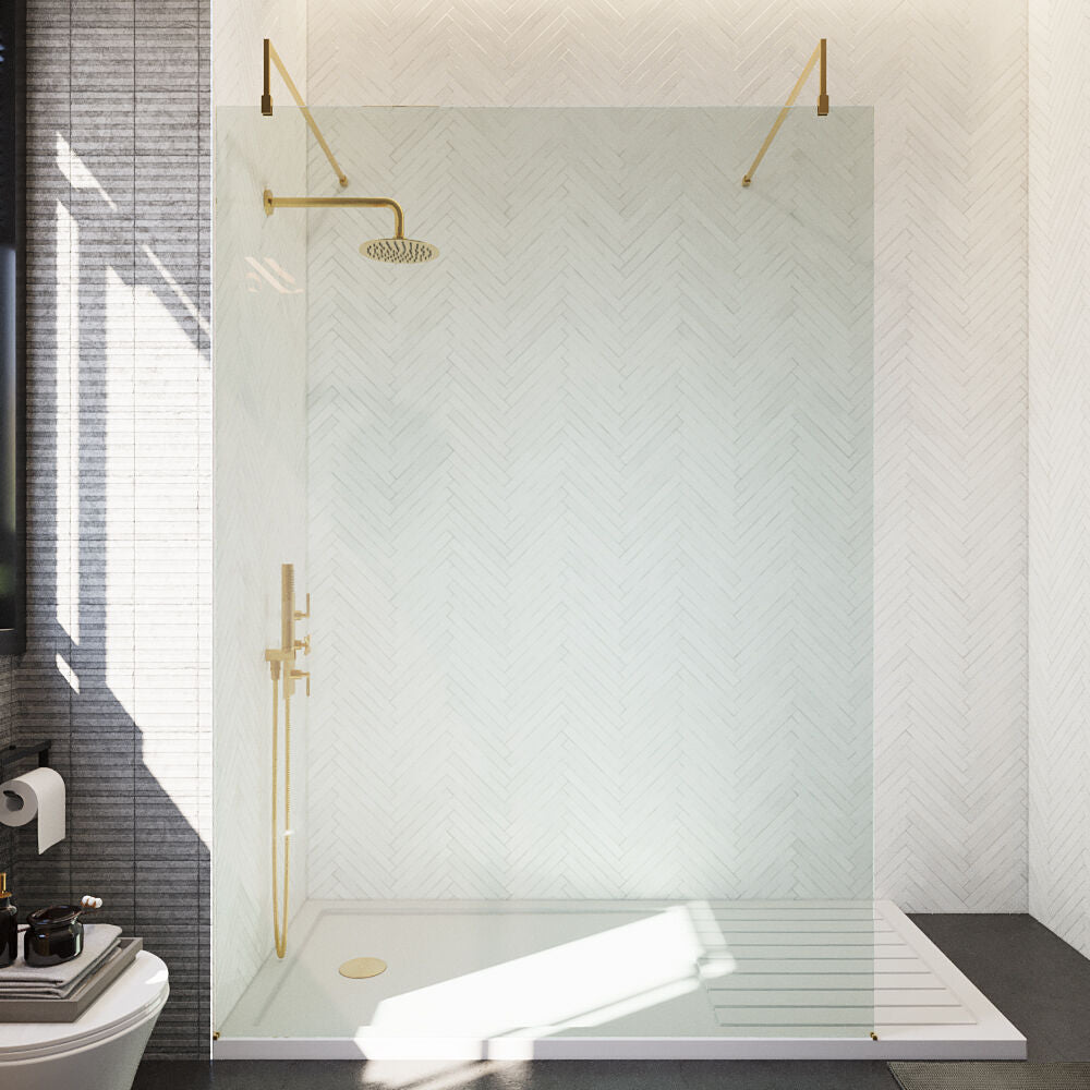 [BEAF1400BB] Balterley Contemporary Bathroom 8mm Glass Wetroom Screen with Arms & Feet, Chrome Finish, 1950 x 698 x 14mm - Lifestyle 1