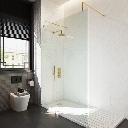 [BEAF1400BB] Balterley Contemporary Bathroom 8mm Glass Wetroom Screen with Arms & Feet, Chrome Finish, 1950 x 698 x 14mm - Lifestyle 2