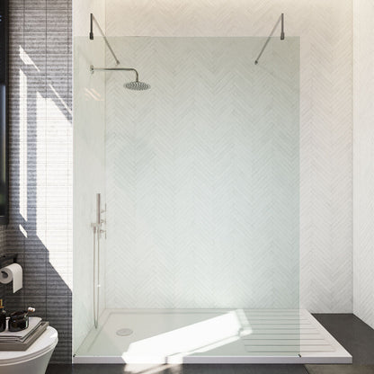 [BEAF1400CP] Balterley Contemporary Bathroom 8mm Glass Wetroom Screen with Arms & Feet, Chrome Finish, 1950 x 698 x 14mm - Lifestyle 1