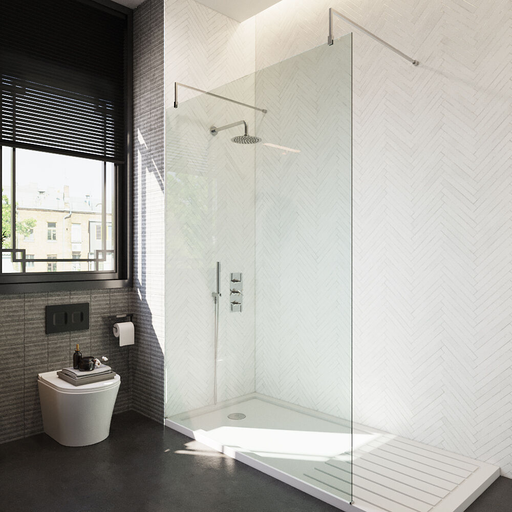 [BEAF1400CP] Balterley Contemporary Bathroom 8mm Glass Wetroom Screen with Arms & Feet, Chrome Finish, 1950 x 698 x 14mm - Lifestyle 2