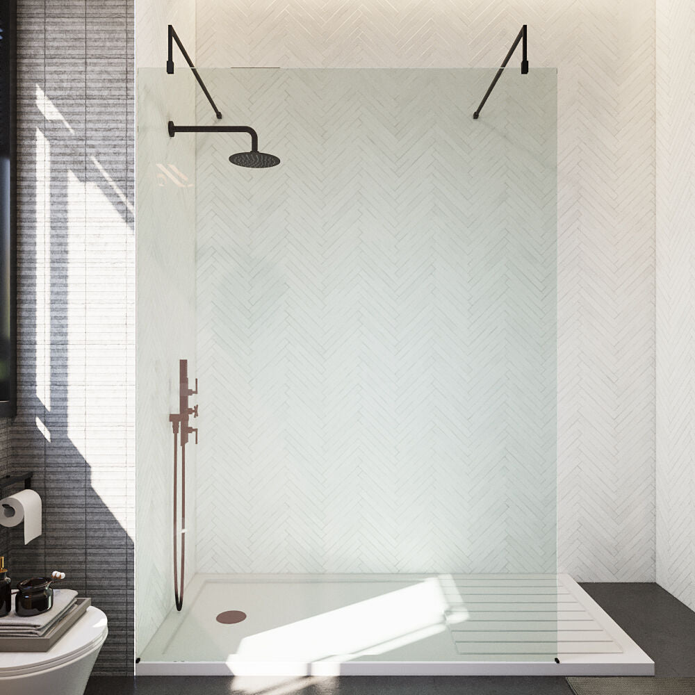 [BEAF1400MB] Balterley Contemporary Bathroom 8mm Glass Wetroom Screen with Arms & Feet, Chrome Finish, 1950 x 698 x 14mm - Lifestyle 1