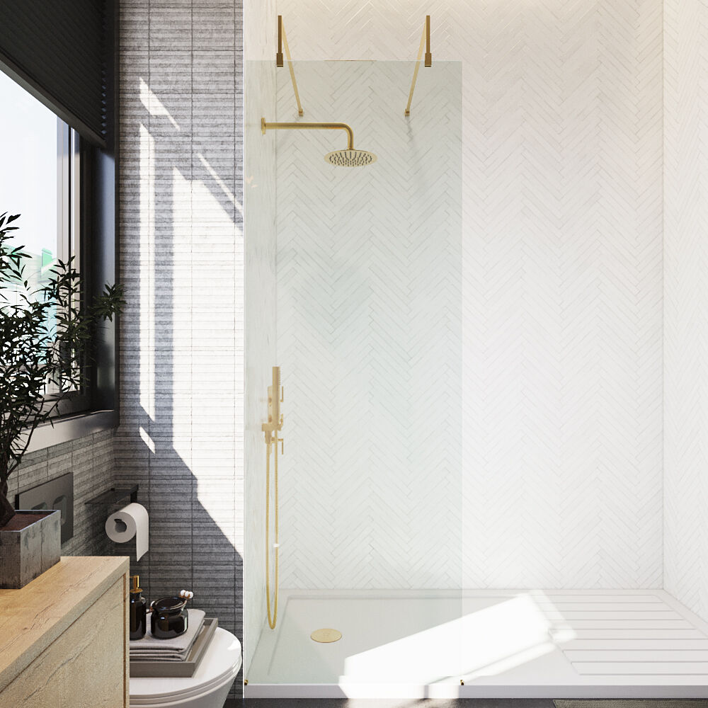 [BEAF700BB] Balterley Contemporary Bathroom 8mm Glass Wetroom Screen with Arms & Feet, Chrome Finish, 1950 x 698 x 14mm - Lifestyle 1