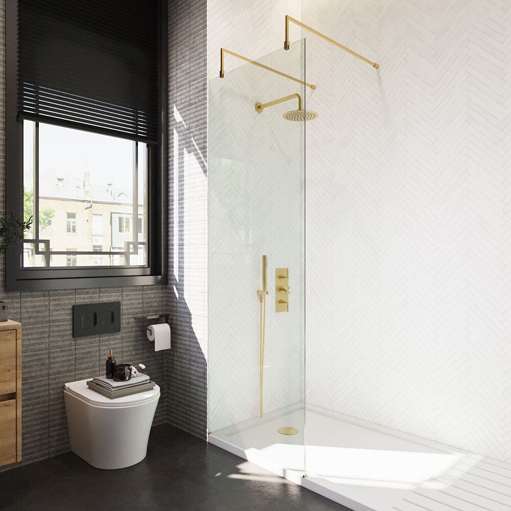 [BEAF700BB] Balterley Contemporary Bathroom 8mm Glass Wetroom Screen with Arms & Feet, Chrome Finish, 1950 x 698 x 14mm - Lifestyle 2