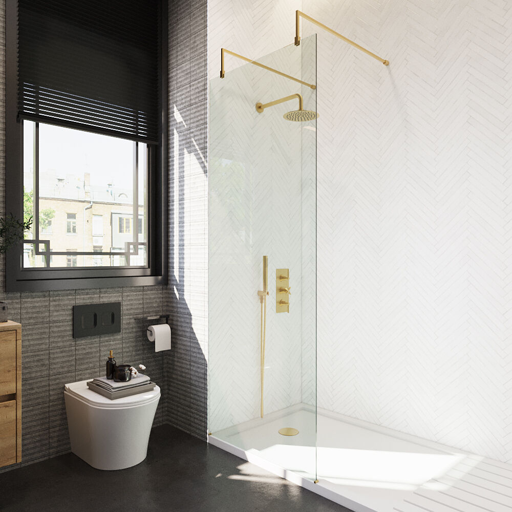 [BEAF760BB] Balterley Contemporary Bathroom 8mm Glass Wetroom Screen with Arms & Feet, Chrome Finish, 1950 x 698 x 14mm - Lifestyle 2