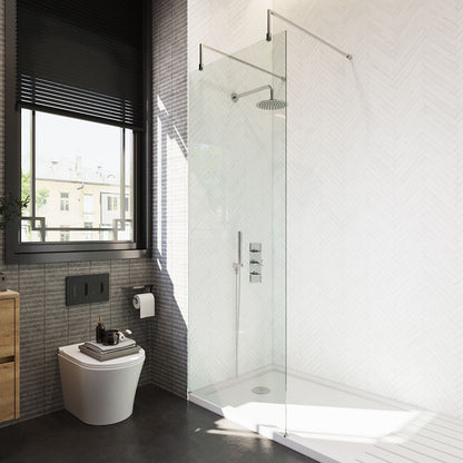 [BEAF760CP] Balterley Contemporary Bathroom 8mm Glass Wetroom Screen with Arms & Feet, Chrome Finish, 1950 x 698 x 14mm - Lifestyle 2