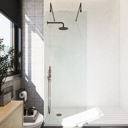 [BEAF760MB] Balterley Contemporary Bathroom 8mm Glass Wetroom Screen with Arms & Feet, Chrome Finish, 1950 x 698 x 14mm - Lifestyle 1