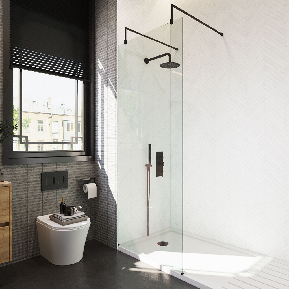 [BEAF800MB] Balterley Contemporary Bathroom 8mm Glass Wetroom Screen with Arms & Feet, Chrome Finish, 1950 x 698 x 14mm - Lifestyle 2