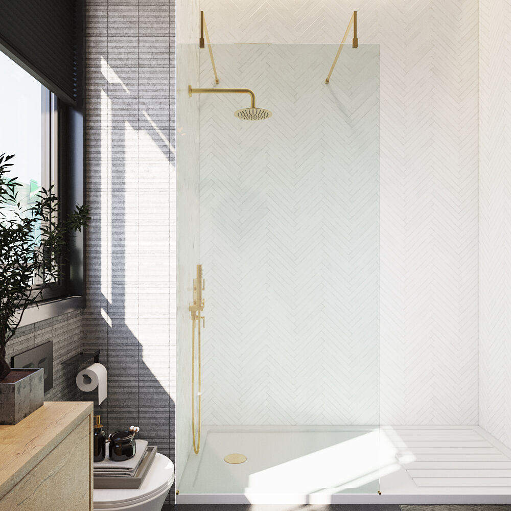 [BEAF900BB] Balterley Contemporary Bathroom 8mm Glass Wetroom Screen with Arms & Feet, Chrome Finish, 1950 x 698 x 14mm - Lifestyle 1