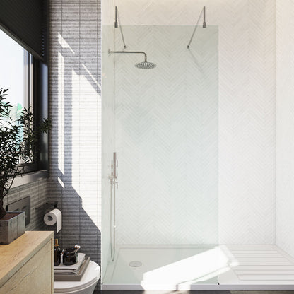 [BEAF900CP] Balterley Contemporary Bathroom 8mm Glass Wetroom Screen with Arms & Feet, Chrome Finish, 1950 x 698 x 14mm - Lifestyle 1
