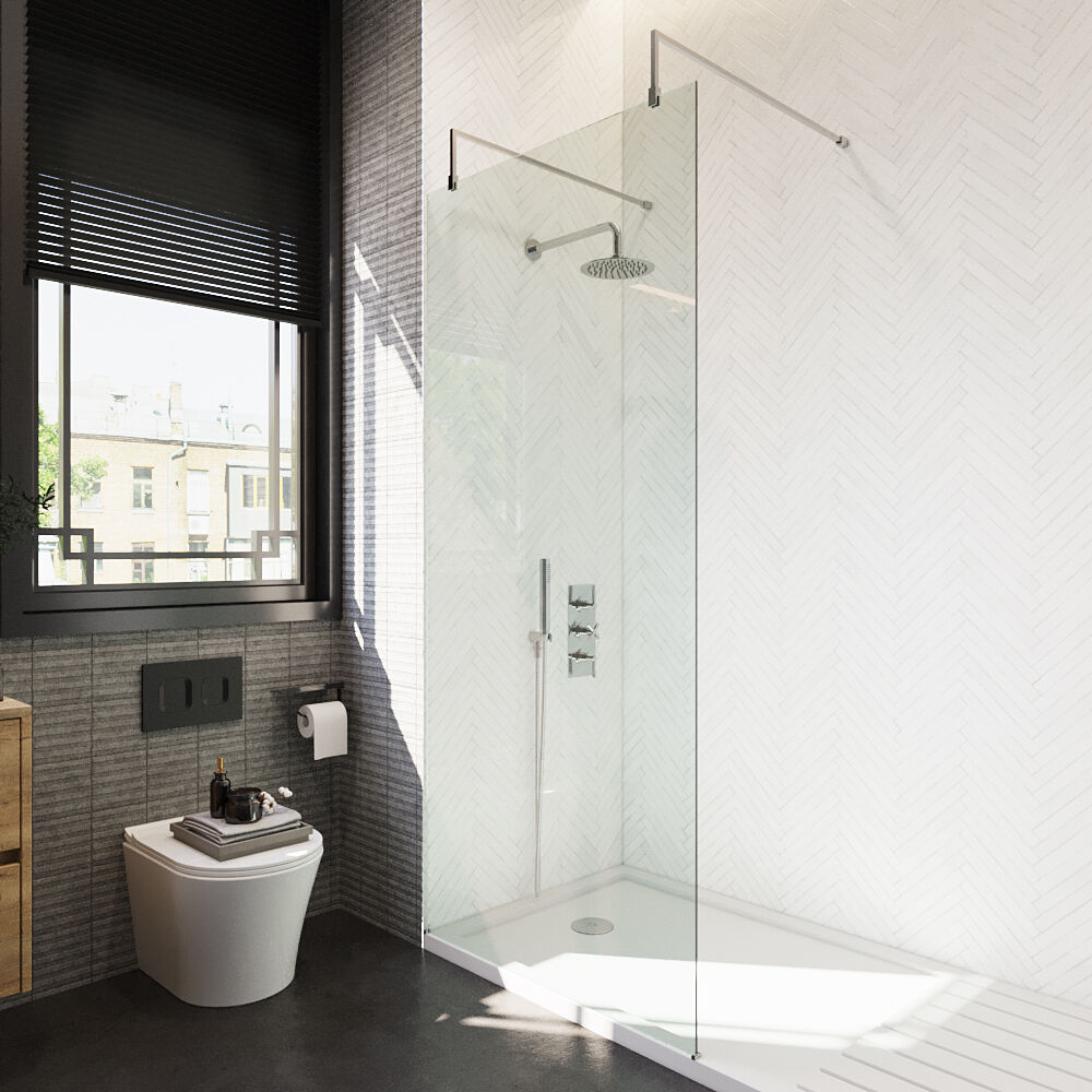 [BEAF900CP] Balterley Contemporary Bathroom 8mm Glass Wetroom Screen with Arms & Feet, Chrome Finish, 1950 x 698 x 14mm - Lifestyle 2