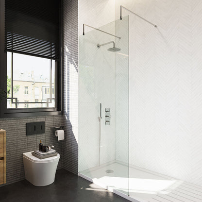 [BEAF900CP] Balterley Contemporary Bathroom 8mm Glass Wetroom Screen with Arms & Feet, Chrome Finish, 1950 x 698 x 14mm - Lifestyle 2