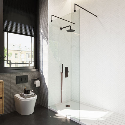 [BEAF900MB] Balterley Contemporary Bathroom 8mm Glass Wetroom Screen with Arms & Feet, Chrome Finish, 1950 x 698 x 14mm - Lifestyle 2