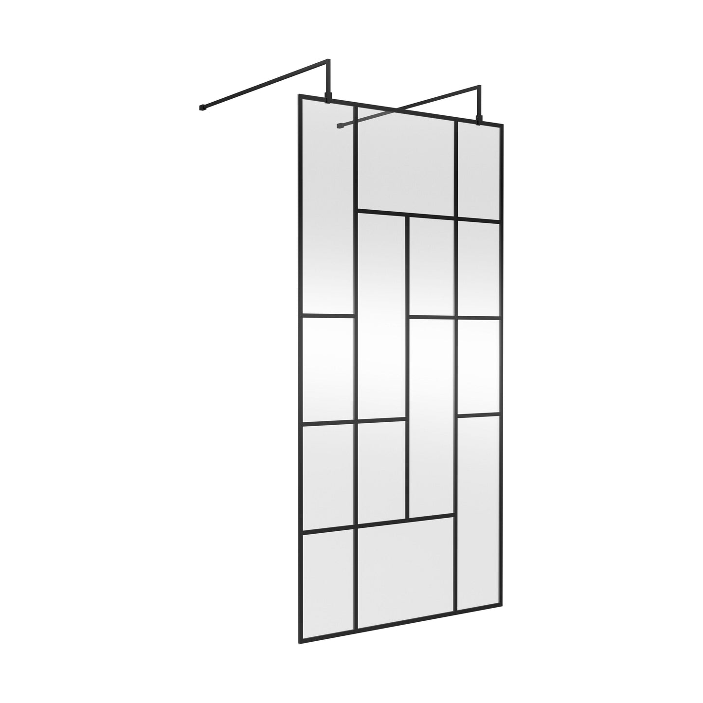 [BEAFB1000MB] Balterley Contemporary Bathroom Abstract Frame Design 8mm Glass Wetroom Screen with Arms and Feet, 1950 x 750 x 60mm, Matt Black - Cutout