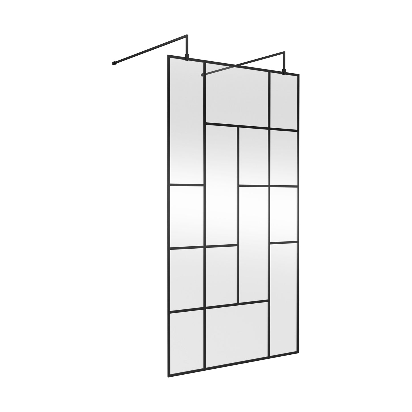 [BEAFB1100MB] Balterley Contemporary Bathroom Abstract Frame Design 8mm Glass Wetroom Screen with Arms and Feet, 1950 x 750 x 60mm, Matt Black - Cutout